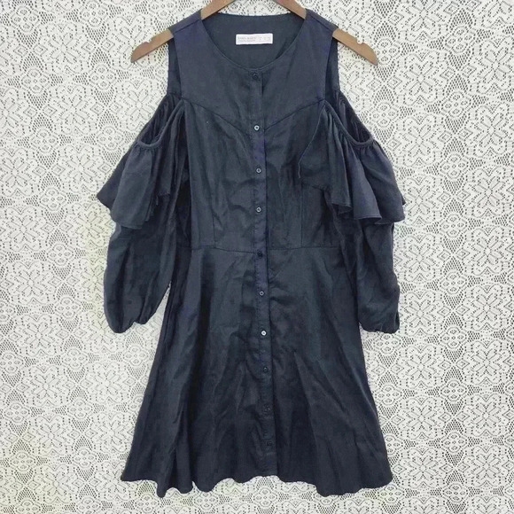 Zara Basic Cold Shoulder Long sleeve Mini Dress Navy Blue M - Picture 1 of 7